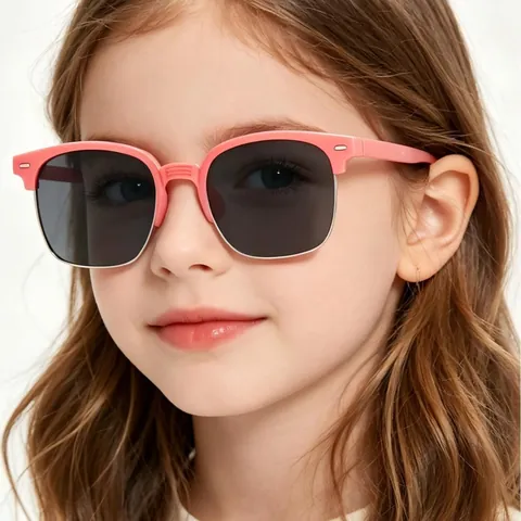 Kids Fashion Square Half Frame Sunglasses Retro UV400 Protection Sun Glasses Boys Girls Outdoor Beach Daily Casual Eyewear