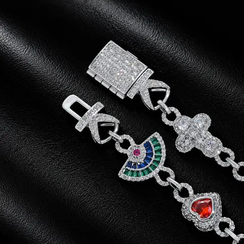 Herren Hip Hop Halskette Kupfer Zirkonia Eingelegt Anhänger Fächer Herz Böser Blick Geometrische Kette Iced Out Schmuck