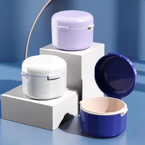 Boîte de Bain Portable pour Prothèse Dentaire Double Couche Étui pour Appareil avec Panier de Nettoyage Orthodontique pour Bagues Invisibles