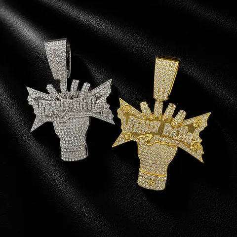 Collier Pendentif Lettre REALLY RICH Iced Out Hip Hop Pendentif Dollar Américain à la Main Bijoux en Alliage et Strass pour Homme Cadeau