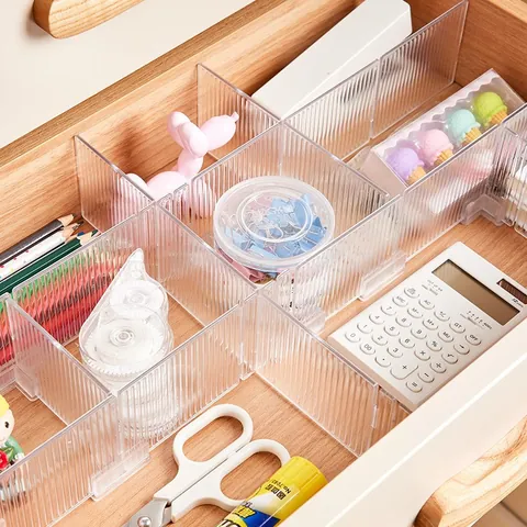 Adjustable Transparent Plastic Drawer Dividers DIY Cuttable Storage Separators For Home Office Kitchen Desk Drawer Organizers