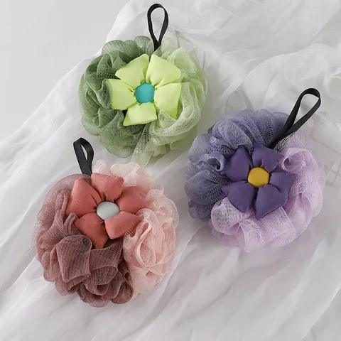 Dual-Color Flower Bath Ball Soft Mesh Shower Sponge For Body Cleaning Exfoliating With Hanging Rope Large For Bathroom