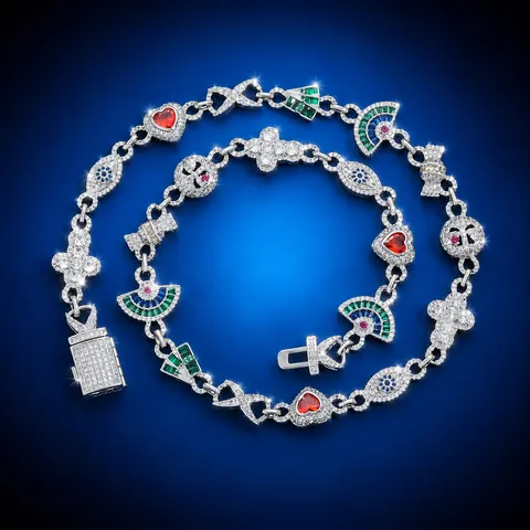 Herren Hip Hop Halskette Kupfer Zirkonia Eingelegt Anhänger Fächer Herz Böser Blick Geometrische Kette Iced Out Schmuck
