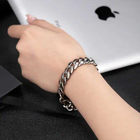 Polierte Panzerkette Halskette Armband Für Herren Schwere Legierung Metall Einfacher Glänzender Schmuck Streetwear Modeaccessoire