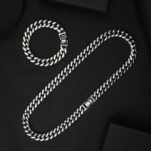 Polierte Panzerkette Halskette Armband Für Herren Schwere Legierung Metall Einfacher Glänzender Schmuck Streetwear Modeaccessoire