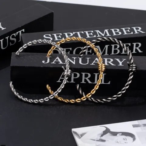 Men Stainless Steel Barbed Wire Twisted Rope Open Cuff Bracelet Hip Hop Industrial Style Adjustable Hand Chain Jewelry Gift
