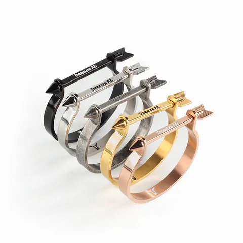 Retro Titanstahl Pfeil Armreif Treasure All Gravur Punk Schmuck Unisex Gold Silber Schwarz Edelstahl Armband