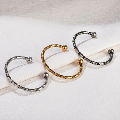 Minimalist Stainless Steel Twisted Rope Cuff Bracelet Unisex Geometric Ball Open Bangle Fashion Wristband Jewelry Jewelry