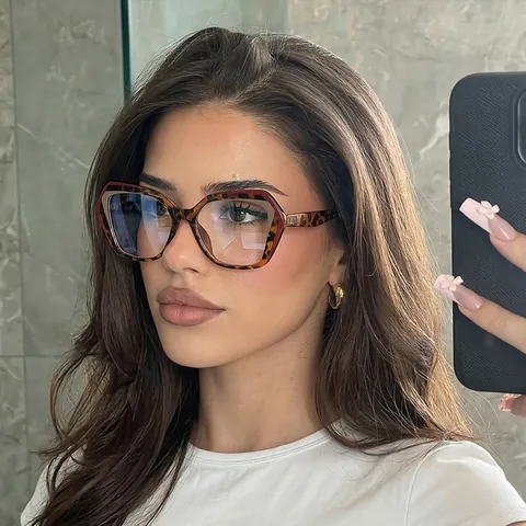 Fashion Polygonal Blue Light Blocking Glasses Women European Style Oversized Myopia Optical Frame Spectacles