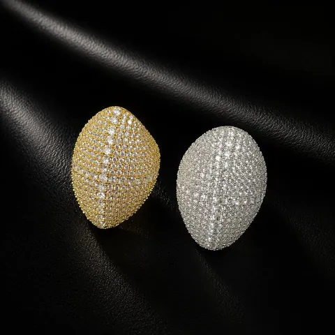 Bague Croix Hip Hop Iced Out pour Homme Cuivre Incrusté Zirconia Ovale Strass Bijoux de Mode Personnalisée Bague Plaquée Or Argent