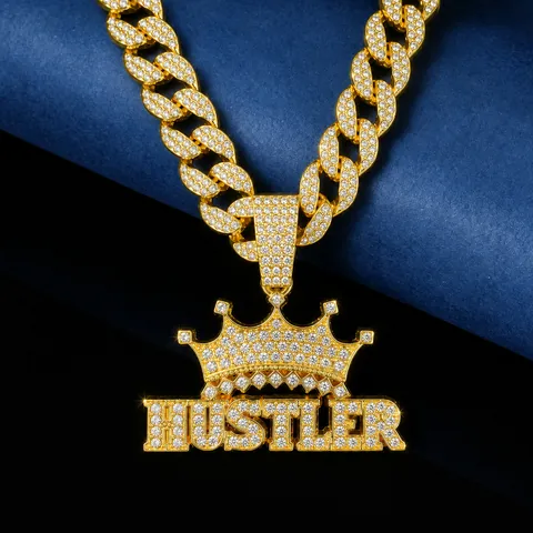 Χιπ Χοπ Iced Out Στέμμα Hustler Γράμμα Μενταγιόν Κολιέ Χρυσό Ασημί Επιμεταλλωμένο Κράμα Στρας Ανδρικά Κοσμήματα Αλυσίδα