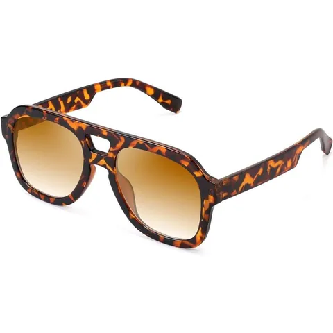 Retro Double Bridge Large Square Sunglasses For Women Men Fashion Polycarbonate UV400 Protection Trendy Eyewear Travel Daily