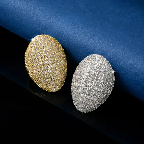 Bague Croix Hip Hop Iced Out pour Homme Cuivre Incrusté Zirconia Ovale Strass Bijoux de Mode Personnalisée Bague Plaquée Or Argent