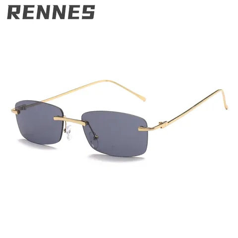 Vintage Rimless Square Sunglasses for Women Fashion Gradient Ocean Lens Metal Frame Cut Edge Eyewear UV400 Sun Glasses