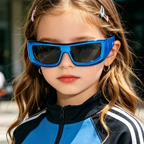 Occhiali da Sole per Bambini Cyberpunk Y2K Montatura Quadrata Spessa Ragazzi Ragazze Retrò Gamba Larga Esterno Protezione UV400