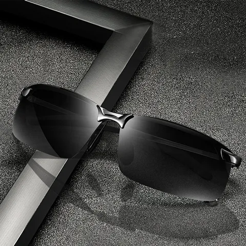 Men Photochromic Polarized Sunglasses Semi-Rimless Alloy Frame Driving Night Vision Sports Eyewear For Men Day Night Use