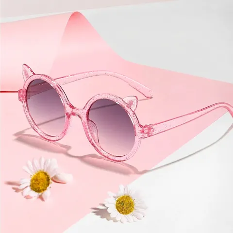Kids Cute Cat Ear Round Sunglasses UV400 Protection Girls Dopamine Colors Fashion Shades Outdoor Childrens Eyewear