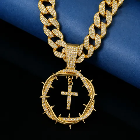 Hiphop Vereiste Kreuz Dornen Kreis Anhänger Halskette Herren Legierung Strass Gold Silber Farbe Hiphop Schmuck Geschenk