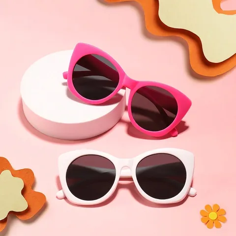 Lunettes de Soleil pour Enfants Fashion Square Cat Eye Protection UV400 Monture PC Verres AC pour Garçons Filles Photographie de Rue Extérieur