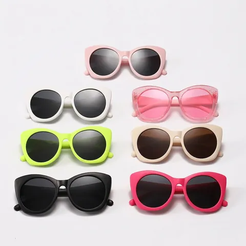 Lunettes de Soleil pour Enfants Fashion Square Cat Eye Protection UV400 Monture PC Verres AC pour Garçons Filles Photographie de Rue Extérieur