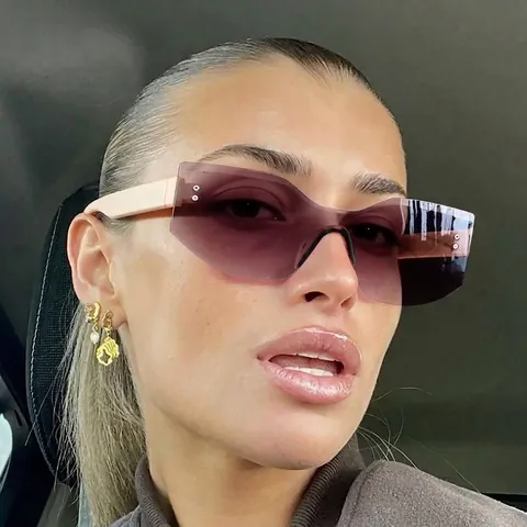 Retro Irregular Cat Eye Sunglasses For Women Men Gradient Lens Rimless Y2K Fashion Outdoor UV Protection Sunshades Accessory