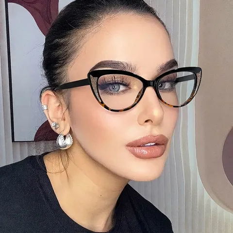 Cat Eye Elegant Anti Blue Light Glasses Frame Fashion Retro Gradient Glitter PC AC Optical Eyeglasses 97268 For Universal