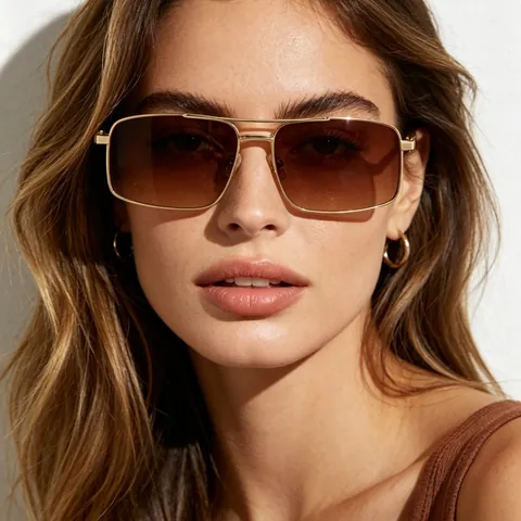 Men's Metal Square Sunglasses Double Bridge Pilot Frame Fashion UV400 Protection Business Casual Driving Fishing Eyewear
