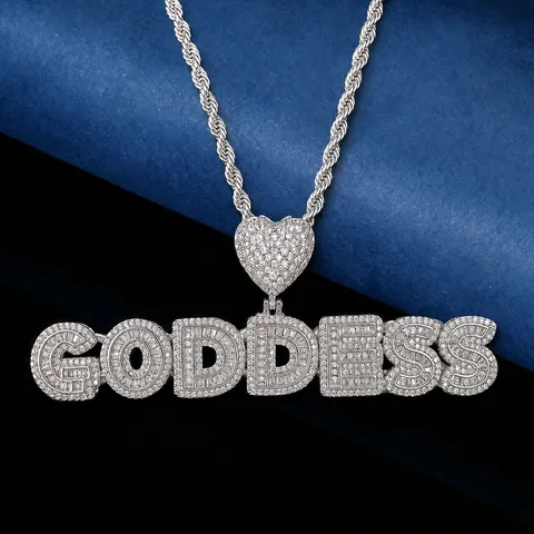 Collana con Pendente a Lettera in Zirconia Iced Out per Uomo Gioielli Hip Hop in Rame con Catena a Corda in Acciaio Inossidabile Accessorio di Moda