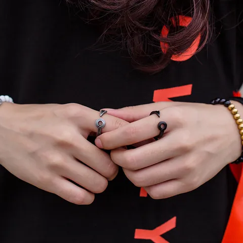 Vintage Titanstahl Fischhaken Anker Offener Ring Für Herren Damen Punk Kreative Verstellbare Fingerring Schmuck Schwarz Gold Stahl Geschenk