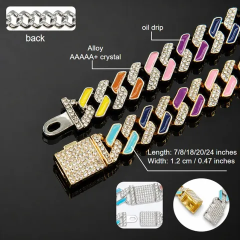 Colorful Enamel Cuban Link Pet Collar Hip Hop Copper Zirconia Pave Rhinestone Necklace For Dogs Cats Decorative Jewelry