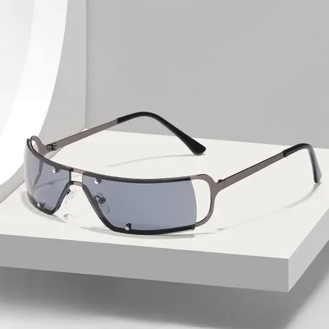 Futuristische Y2K Rechthoek Zonnebril Dames Heren Metalen Frame PC Lens Punk Randloze Klinknagel Zonnebril Streetwear Brillen