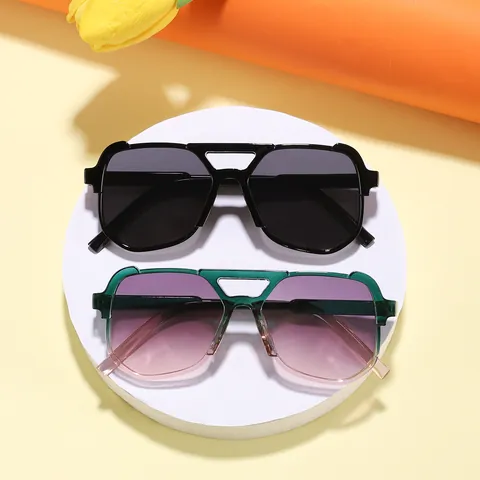 Kids Fashion Square Sunglasses Retro Double Bridge UV400 Protection Eyewear For Boys Girls Outdoor Beach Street Accessories