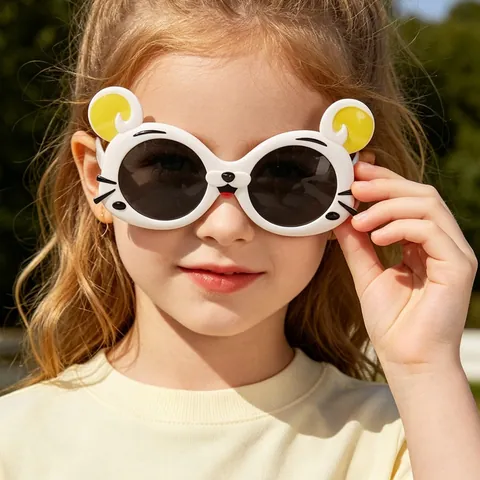 Lunettes de Soleil Mignonnes en Forme de Tigre de Dessin Animé pour Enfants Garçons Filles Verres AC Monture PC Protection UV Style Animal