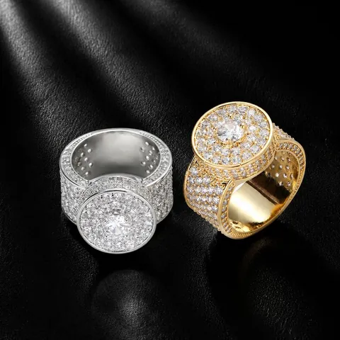 Bague Homme Hip Hop Iced Out Zirconia Cuivre Rond Tridimensionnel Anneau de Doigt Heavy Industry Trend Bijoux