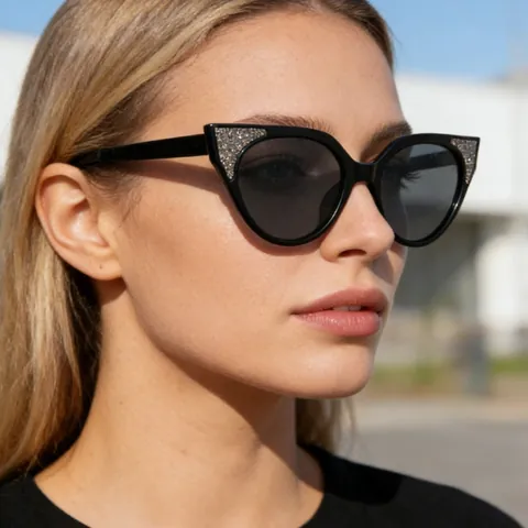 Gafas de Sol Rétro Ojo de Gato para Mujer Diseño de Orejas de Purpurina Protección UV400 Gafas de Moda Streetwear Fiesta