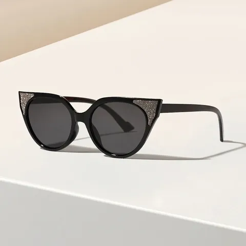 Gafas de Sol Rétro Ojo de Gato para Mujer Diseño de Orejas de Purpurina Protección UV400 Gafas de Moda Streetwear Fiesta