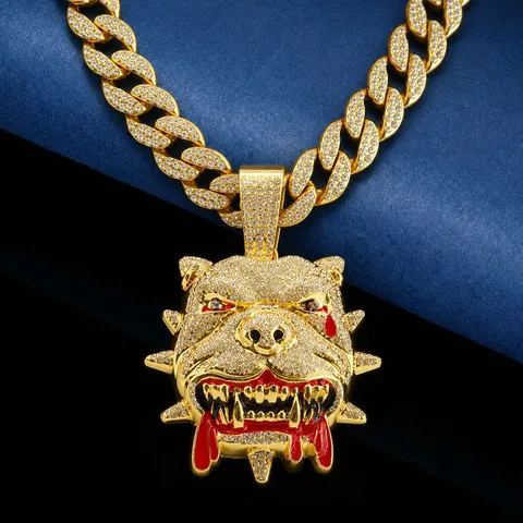 Hip Hop Iced Out Bulldogge Anhänger Halskette Zinklegierung Strass Tieranhänger Gold Silber Plattiert Kette Für Herren Streetwear