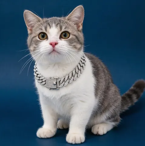 Hip Hop Pet Collar Cuban Link Chain Rhombus Iced Out Full Rhinestone Zinc Alloy Pet Necklace For Cats Dogs Gold Silver Jewelry