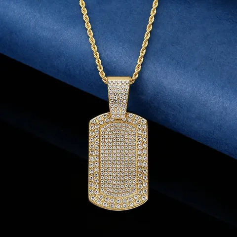 Hip Hop Iced Out Dog Tag Pendant Necklace For Men Women Alloy Rhinestone Geometric Military Id Card Rope Chain Jewelry