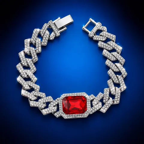 Collana Catena Maglia Cubana Hip Hop Lega Strass Ghiacciato Pendente Pietra Preziosa Rossa Nera Gioielli per Uomo Donna Festa