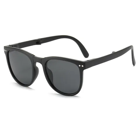 Kids Foldable Sunglasses Square Frame UV400 Protection Portable Summer Fashion Shades For Boys And Girls With Storage Case