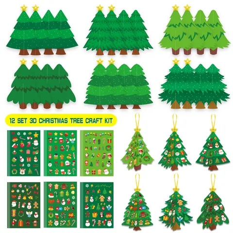 Kit de Manualidades Árbol de Navidad 3D Pegatinas Adornos Colgantes de Papel para Niños Regalo de Navidad Decoraciones de Fiesta
