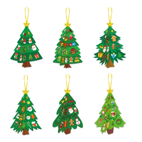 Kit de Manualidades Árbol de Navidad 3D Pegatinas Adornos Colgantes de Papel para Niños Regalo de Navidad Decoraciones de Fiesta