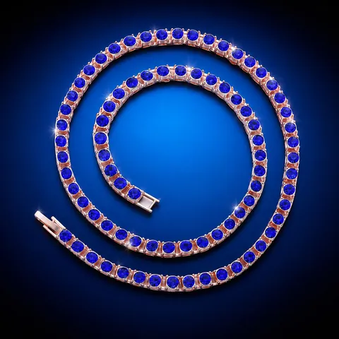 Collana Tennis Hip Hop in Lega con Strass Blu per Uomo Donna Catena a Maglie Cubane Iced Out Gioielli Streetwear Regalo