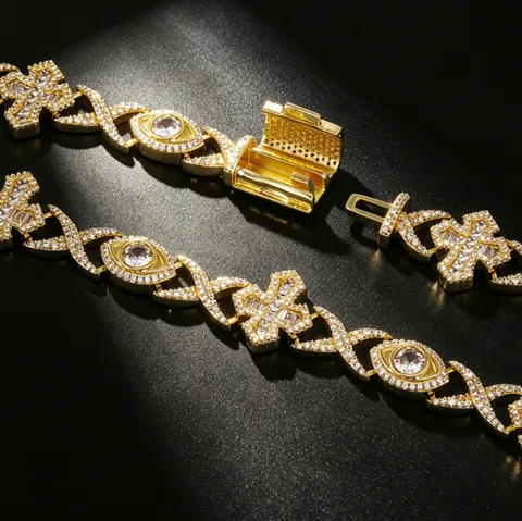 Hip Hop Iced Out Cross Evil Eye Necklace Copper Zirconia Gold Silver Plated Men Hip-Hop Pendant Chain Jewelry Gift