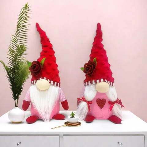 Mother's Day Rose Gnomes Faceless Doll Plush Decorations Nordic Rudolph Ornaments Pink Red Heart Desktop Decor For Home Gift