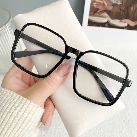 Square Oversized Anti Blue Light Glasses For Women Men PC Frame Fashion Plain Eyeglasses Clear Lens Retro Minimalist Eye Protection Computer Glasses