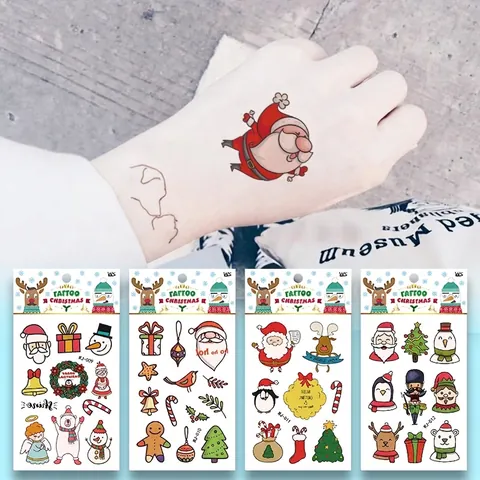 Christmas Temporary Tattoo Stickers Waterproof Cartoon Santa Claus Reindeer Snowman Body Art Face Stickers For Kids Holiday Party Decoration