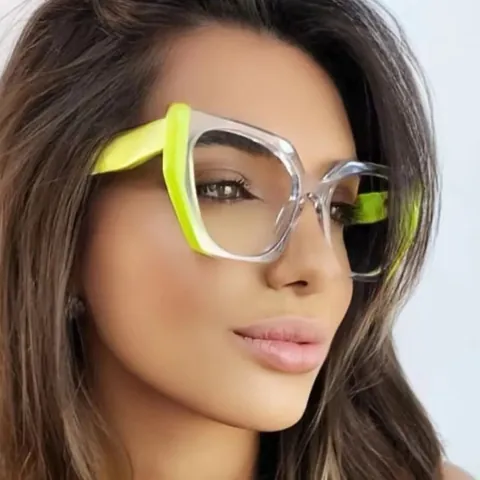 Anti-Blue Light Large Frame Glasses For Women Trendy Contrast Color PC TR Flat Eyeglasses For Daily Decorative Jewelry