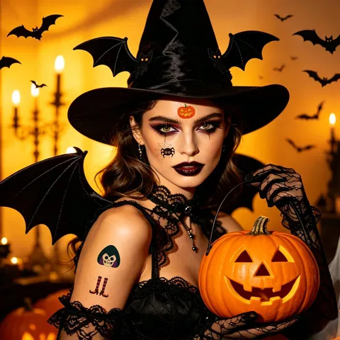 Halloween Cartoon Temporary Tattoo Stickers Waterproof Body Art Pumpkin Spider Ghost Bat Horror Decor For Party Decoration
